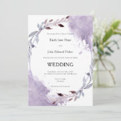 Paarse Waterverf Leafy Border Wedding Kaart (Staand voorkant)