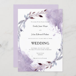 Paarse Waterverf Leafy Border Wedding Kaart