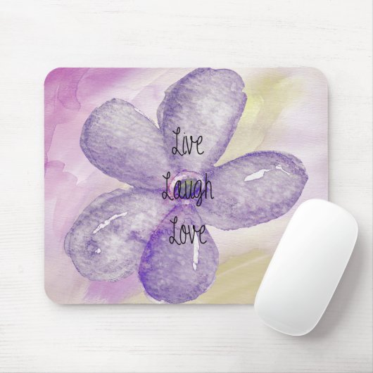 Paarse Waterverf Leef, lach, liefde Bloem Muismat (Met muis)