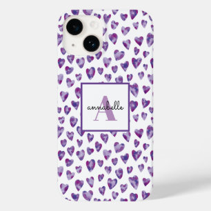 Paarse Waterverf Liefde Hart Monogram Case-Mate iPhone 14 Hoesje