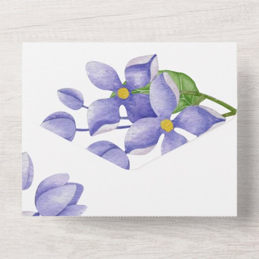 Paarse Waterverf Lila bloemen All In One Uitnodiging (Achterkant)