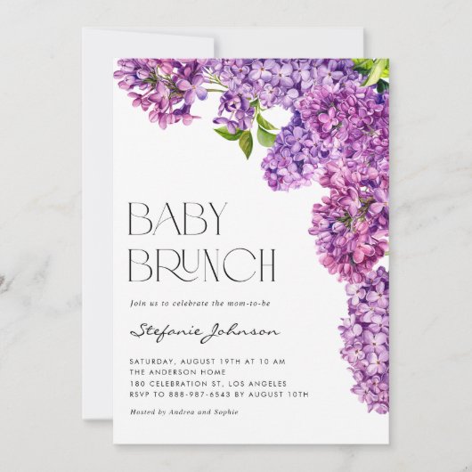 Paarse Waterverf Lila Bloemen Baby Brunch Kaart (Voorkant)