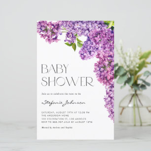 Paarse Waterverf Lila Bloemen Baby shower uitnodig