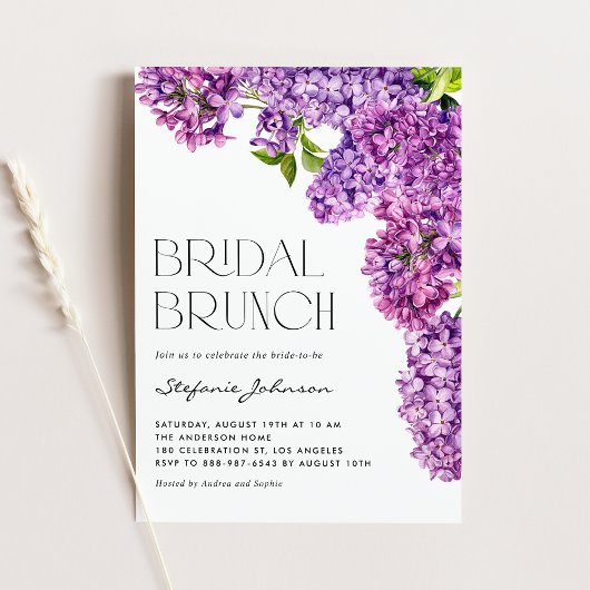 Paarse Waterverf Lila Bloemen Bruidsbrunch Kaart