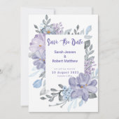 Paarse Waterverf Lila Bloemen Bruiloft Save The Date (Voorkant)