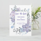 Paarse Waterverf Lila Bloemen Bruiloft Save The Date (Staand voorkant)