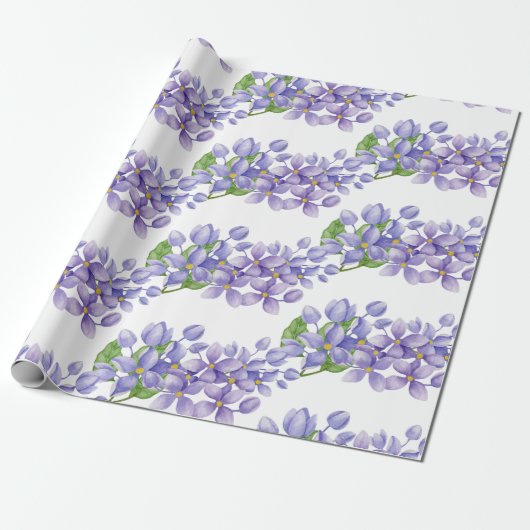 Paarse Waterverf Lila bloemen Cadeaupapier (Uitgerold)