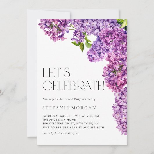 Paarse Waterverf Lila Bloemen Pensioen Partij Kaart (Voorkant)