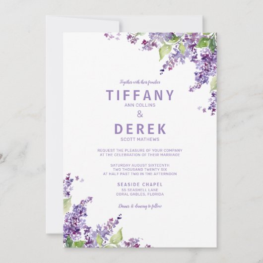 Paarse Waterverf Lila bruiloft Kaart (Voorkant)