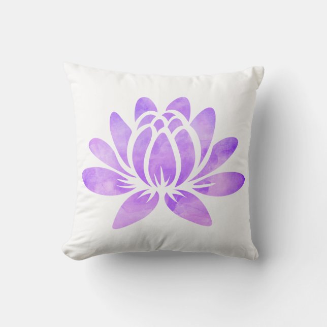Paarse Waterverf Lotus Flower Modern Kussen (Voorkant)