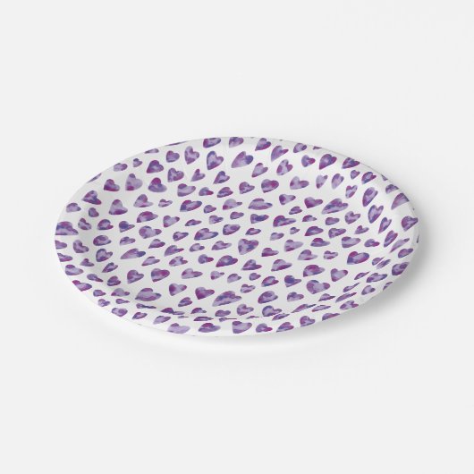 Paarse Waterverf Love Heart Patroon Papieren Bordje (Gekanteld)