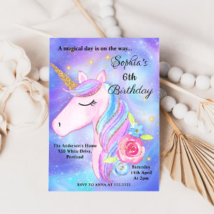 Paarse Waterverf Magische Eenhoorns Verjaardagsfee Kaart