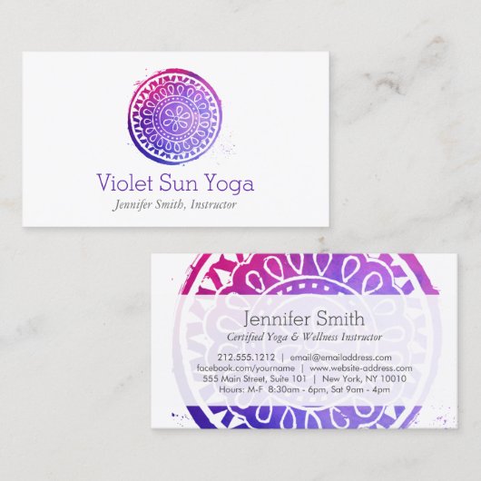 Paarse Waterverf Mandala Yoga en Wellness Visitekaartje (Voorkant / Achterkant)