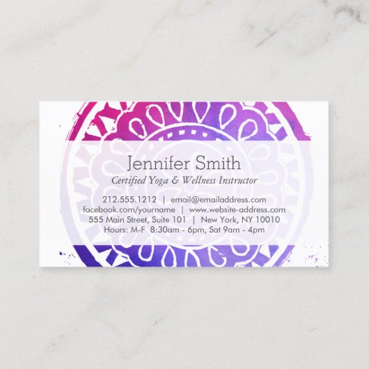 Paarse Waterverf Mandala Yoga en Wellness Visitekaartje (Achterkant)