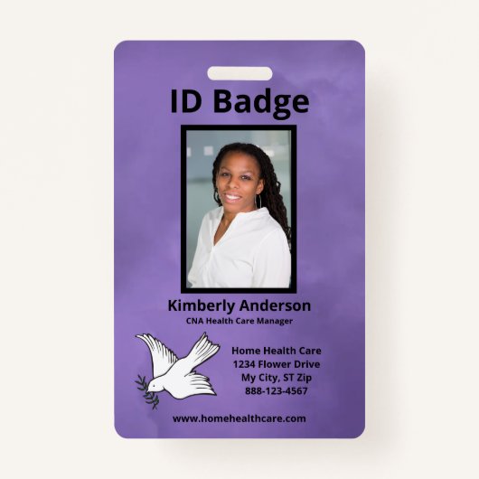 Paarse Waterverf Medewerker Foto Naam Logo ID Badge (Voorkant)