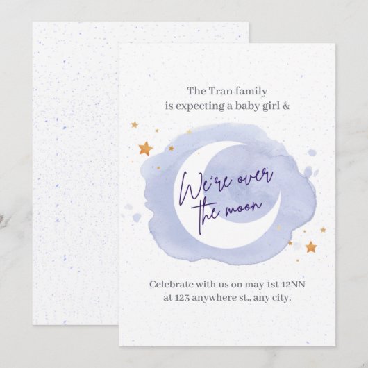 Paarse Waterverf meisje Baby shower Uitnodiging (Voorkant / Achterkant)