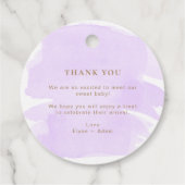 Paarse Waterverf met liefdesBaby shower Bedankjes Labels (Achterkant)