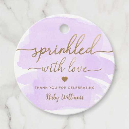 Paarse Waterverf met liefdesBaby shower Bedankjes Labels (Voorkant)