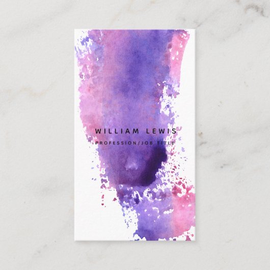 Paarse Waterverf Minimalistische QR-code Sociale m Visitekaartje (Voorkant)