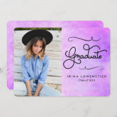 Paarse Waterverf Modern Afstuderen Typografie Kaart (Voorkant / Achterkant)