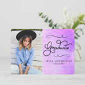 Paarse Waterverf Modern Afstuderen Typografie Kaart (Staand voorkant)