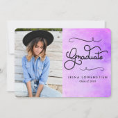 Paarse Waterverf Modern Afstuderen Typografie Kaart (Voorkant)