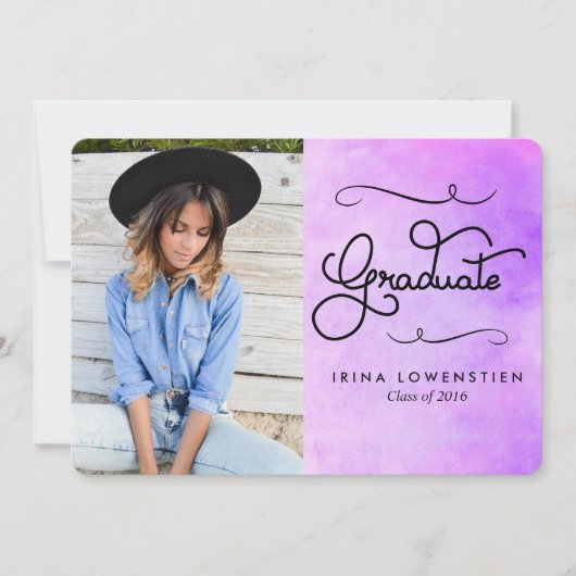 Paarse Waterverf Modern Afstuderen Typografie Kaart (Voorkant)