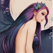 Paarse Waterverf Moon Mermaid Rugzak Bagagelabel