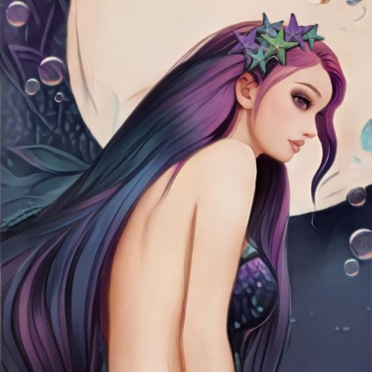 Paarse Waterverf Moon Mermaid Rugzak Bagagelabel