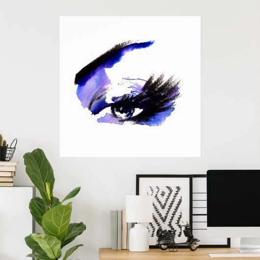 Paarse Waterverf ogen wimpers make-up branding Poster (Thuiskantoor)