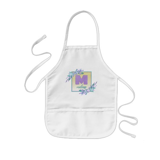 Paarse Waterverf Ombre Mermaid Scales Monogram Kinder Schort (Voorkant)