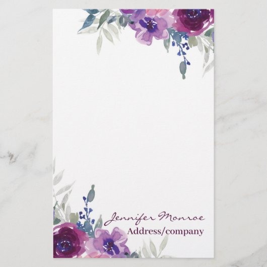 Paarse waterverf op maat briefpapier (Voorkant)