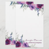 Paarse waterverf op maat briefpapier (Voorkant / Achterkant)