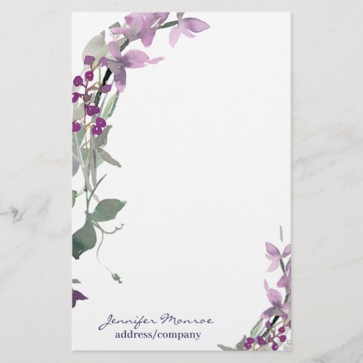 Paarse waterverf op maat briefpapier (Voorkant)