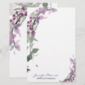 Paarse waterverf op maat briefpapier (Voorkant / Achterkant)