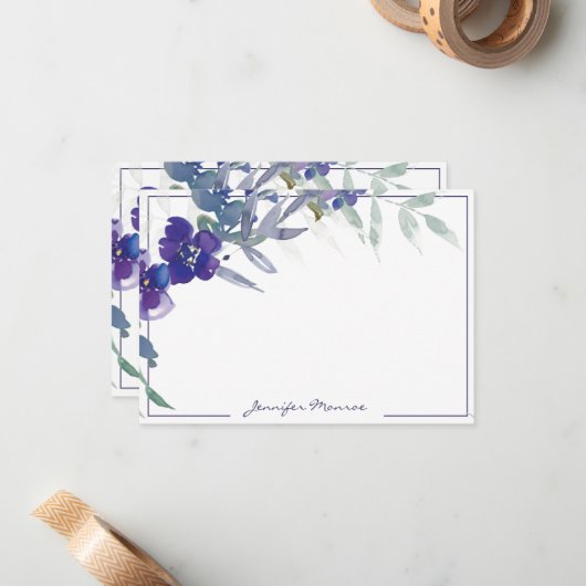 Paarse waterverf op maat notitiekaartje (Voorkant / Achterkant in situ)