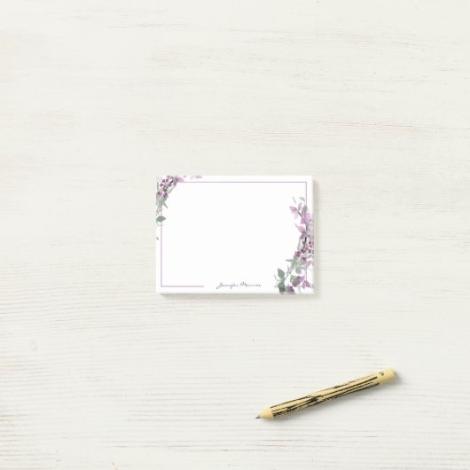 Paarse waterverf op maat post-it® notes (Op bureau)