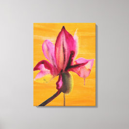 Paarse waterverf orchidee kunst op oranje pop canvas afdruk