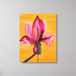 Paarse waterverf orchidee kunst op oranje pop canvas afdruk