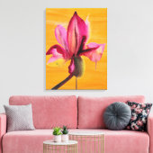Paarse waterverf orchidee kunst op oranje pop canvas afdruk (Insitu (Woonkamer))