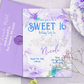 Paarse Waterverf Orchideeën Sweet 16 Folie Uitnodiging