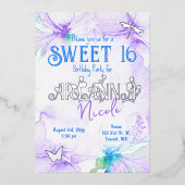 Paarse Waterverf Orchideeën Sweet 16 Folie Uitnodiging (Voorkant)