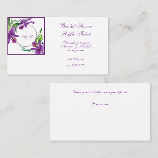 Paarse Waterverf Orchids Bridal Raffle Informatiekaartje (Voorkant / Achterkant)
