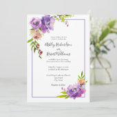 Paarse Waterverf Paarse bloemen bruiloft Kaart (Staand voorkant)