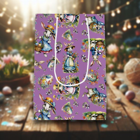 Paarse  Waterverf paashaas Bloemen Medium Cadeauzakje