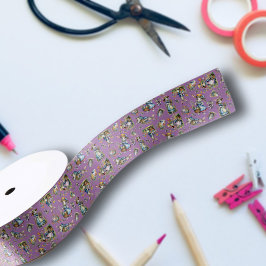  Paarse Waterverf paashaas bloemen Satijnen Lint