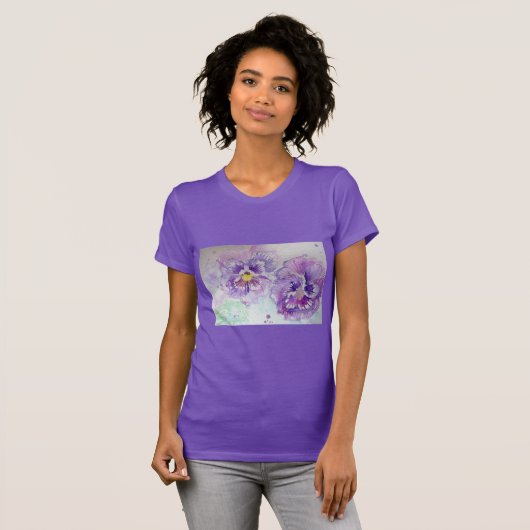 Paarse Waterverf Pansy  paarse bloem T Shirt (Voorkant volledig)