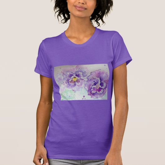Paarse Waterverf Pansy  paarse bloem T Shirt (Voorkant)