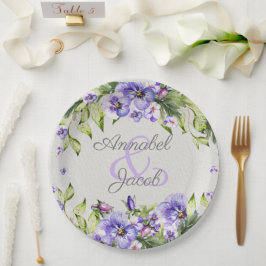  Paarse Waterverf Pansy Wedding Papieren Bordje