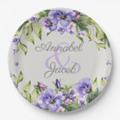  Paarse Waterverf Pansy Wedding Papieren Bordje (Voorkant)